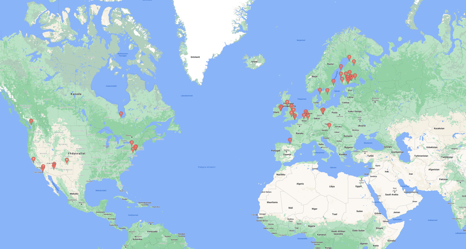 All shipments with their approx-locations on the map