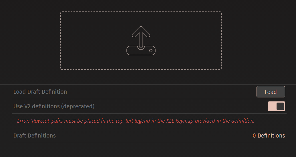 VIA keyboard firmware showing an error