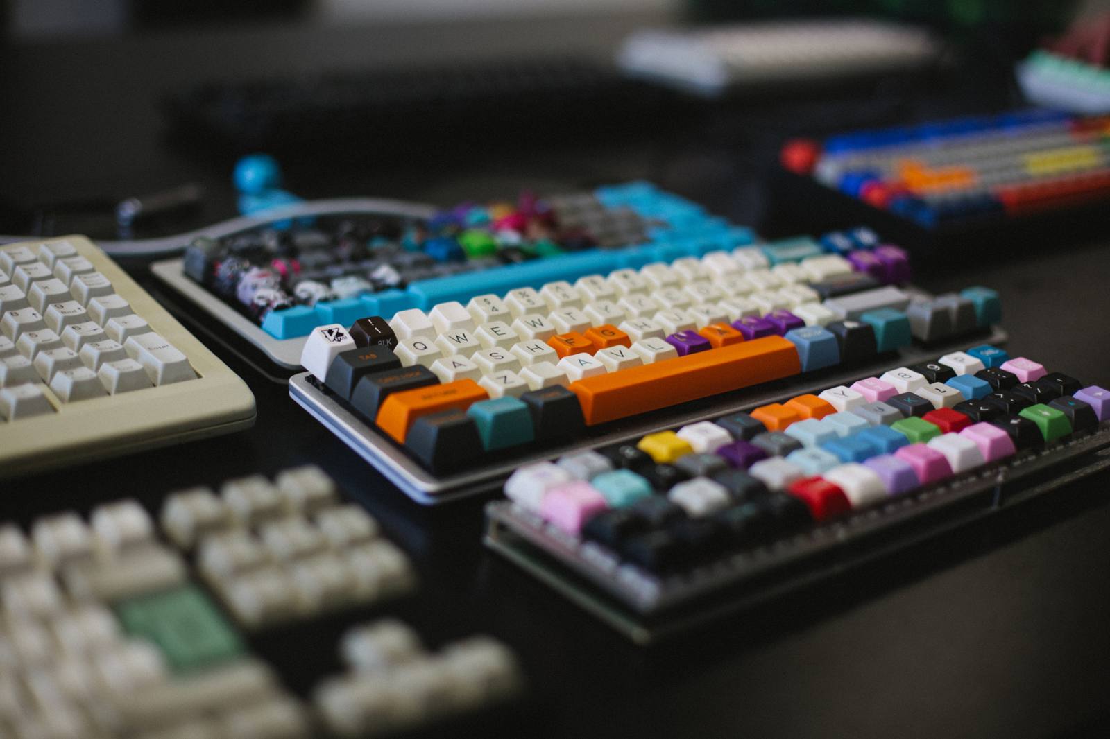 Colorful mechanical keyboards at a meetup