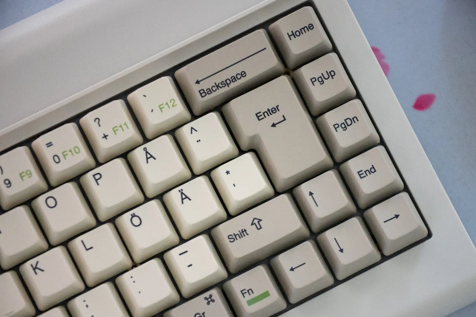Closeup of the Vortex PC66 keyboard