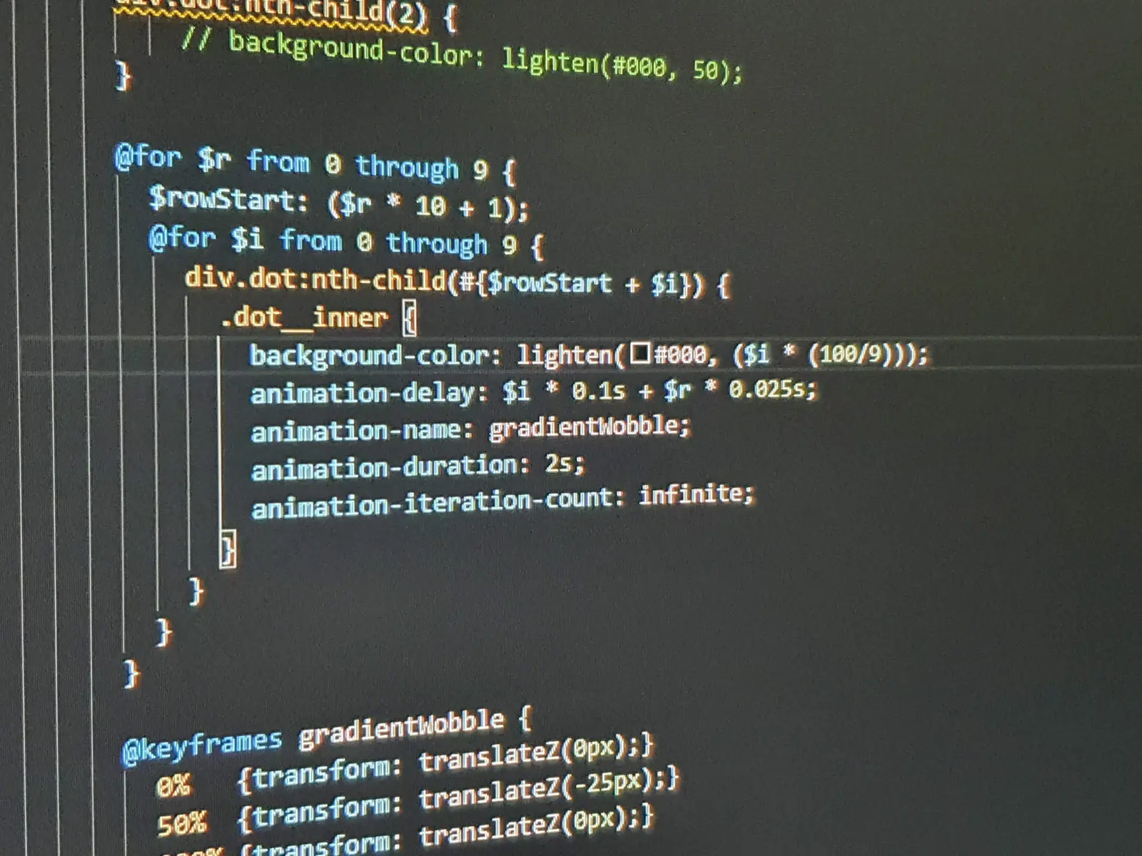 Example of how to target a matrix of elements with CSS and provide different values to each one with SCSS