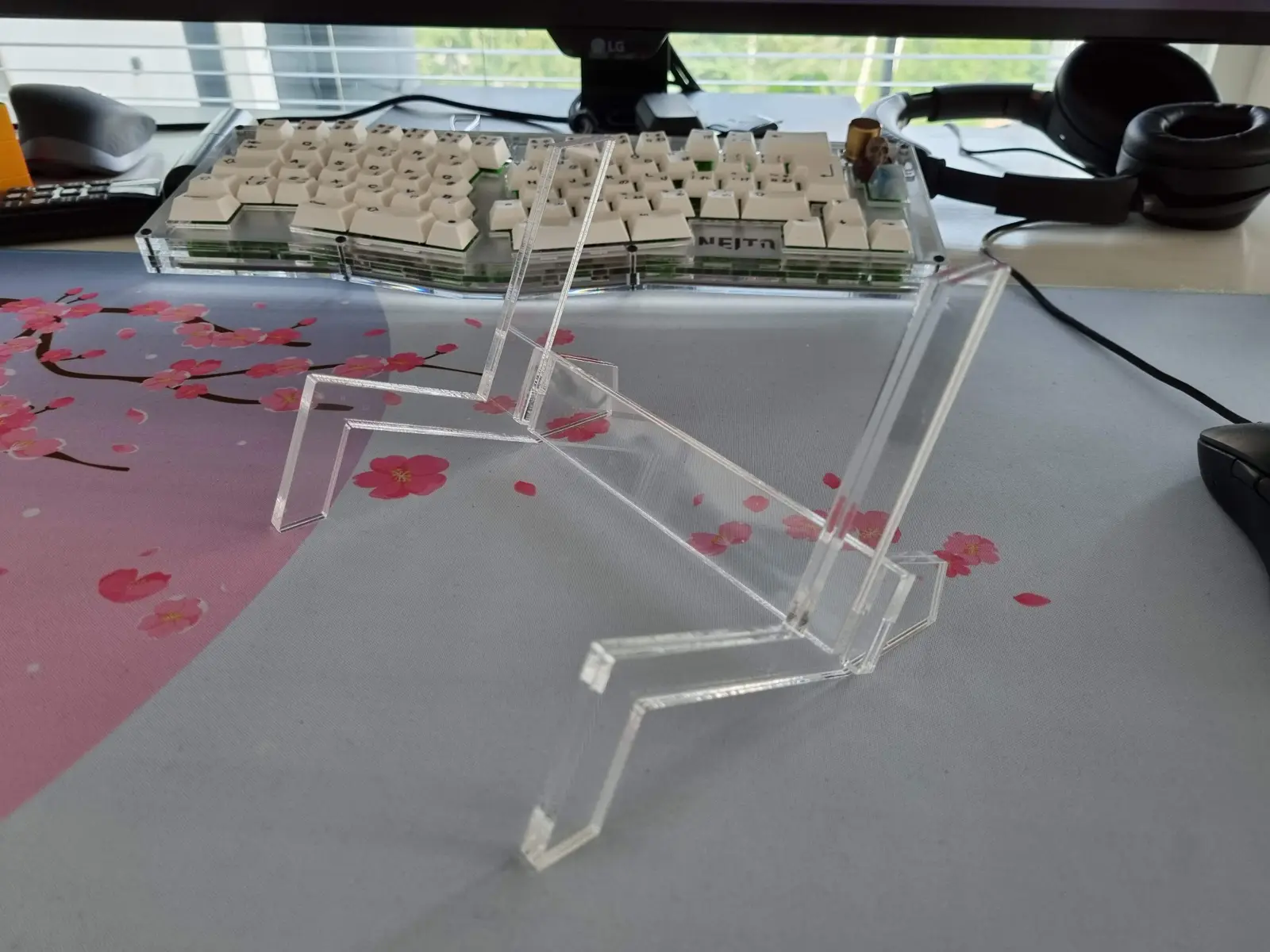 Keyboard stand made from excess plastic in the production