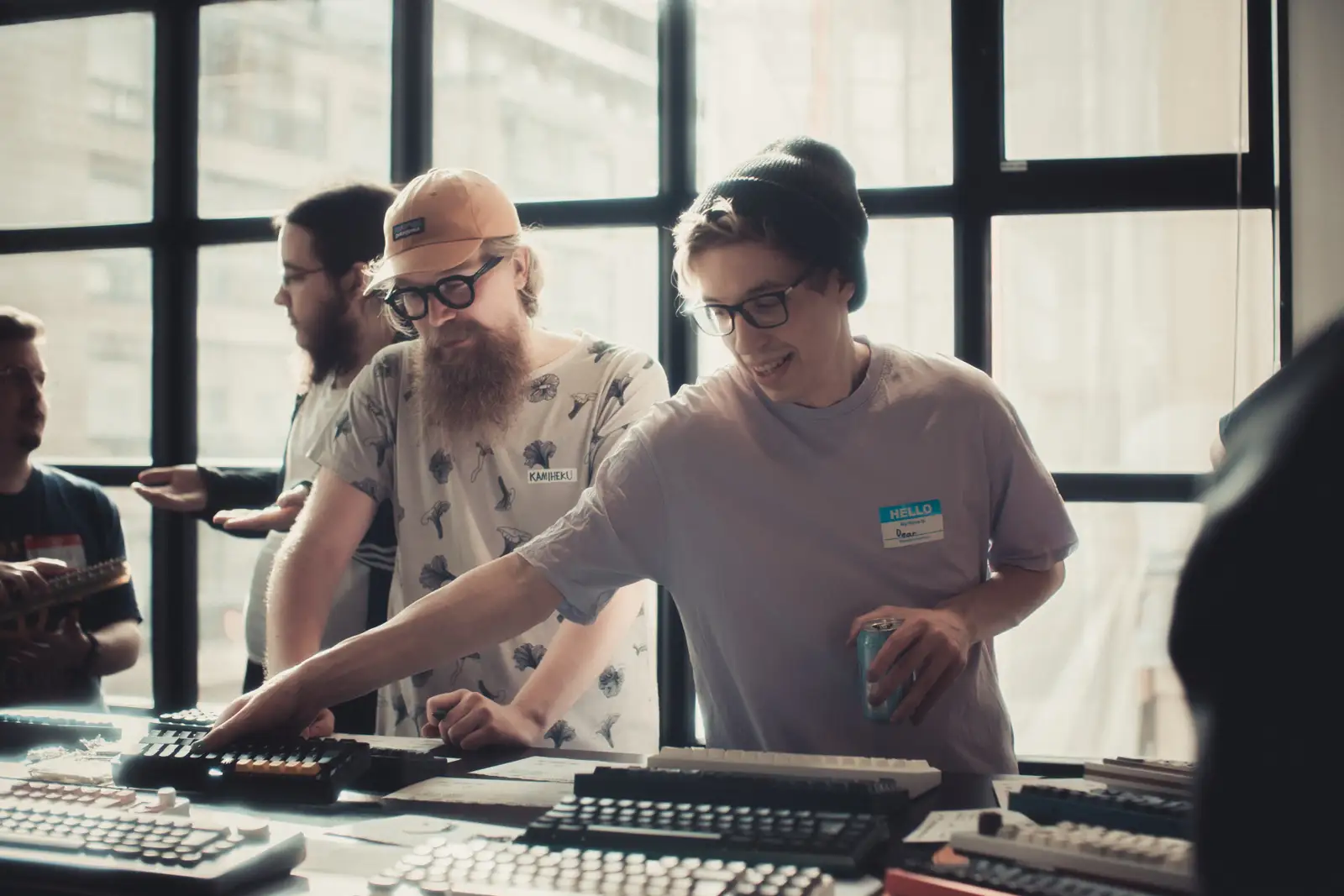 A keyboard enthusiast testing keyboards at a meetup