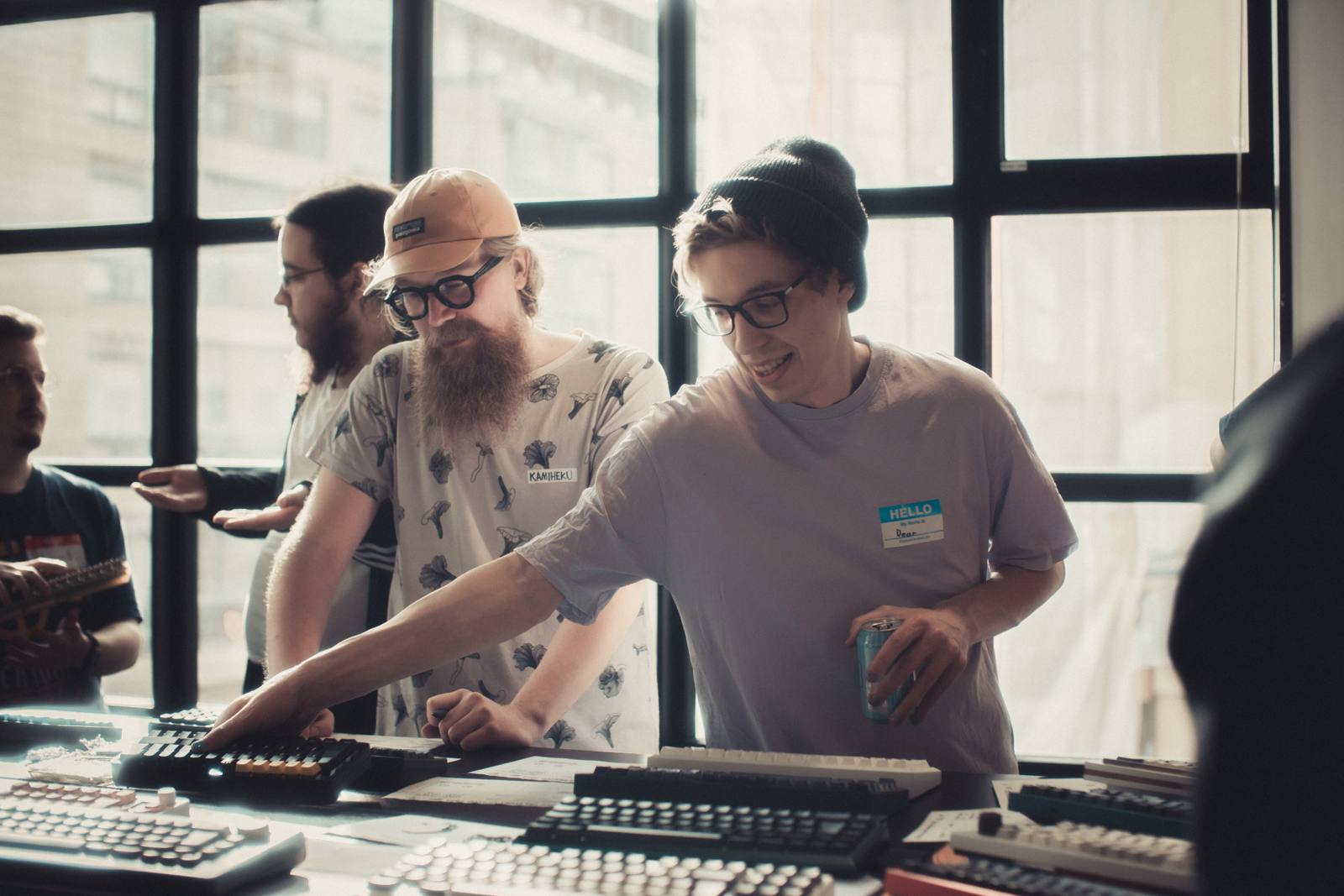 A keyboard enthusiast testing keyboards at a meetup