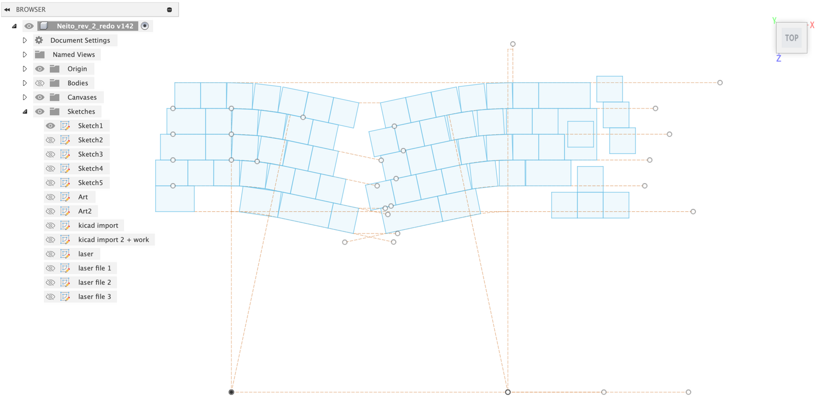 Screenshot of the Fusion360 design of the Neito Rev. 2 layout