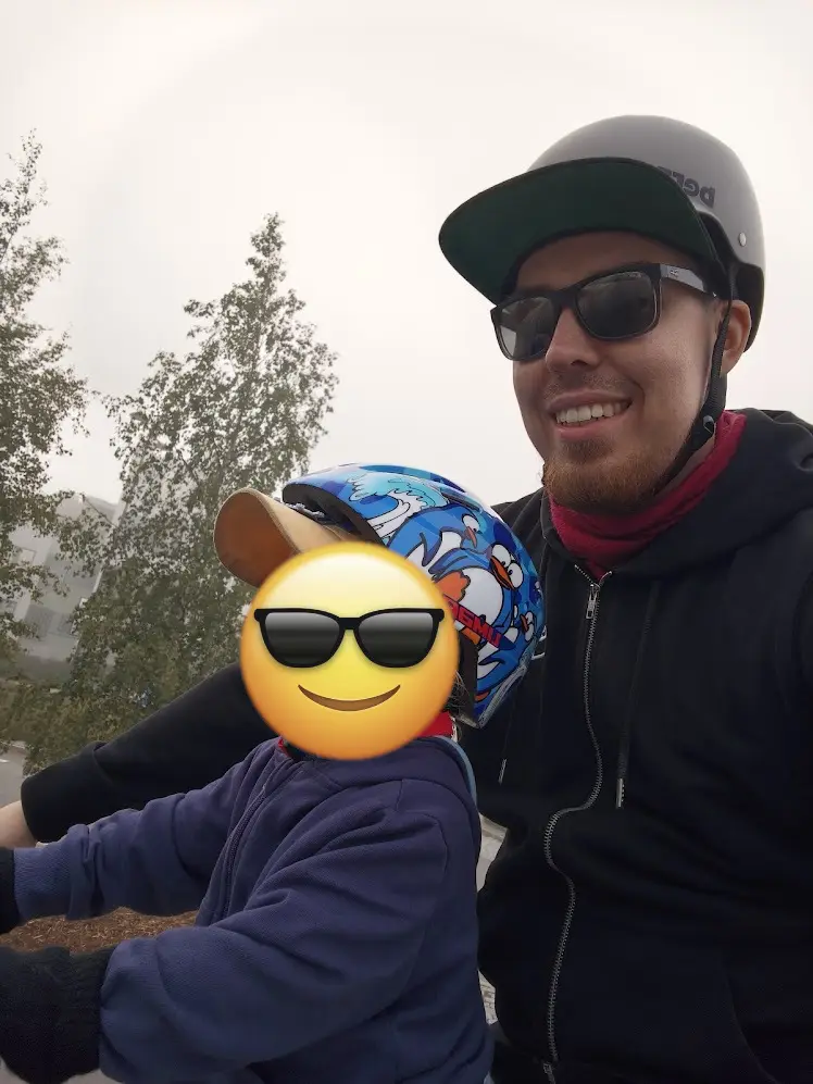 Outdoors cycling with my firstborn on a shotgun child seat