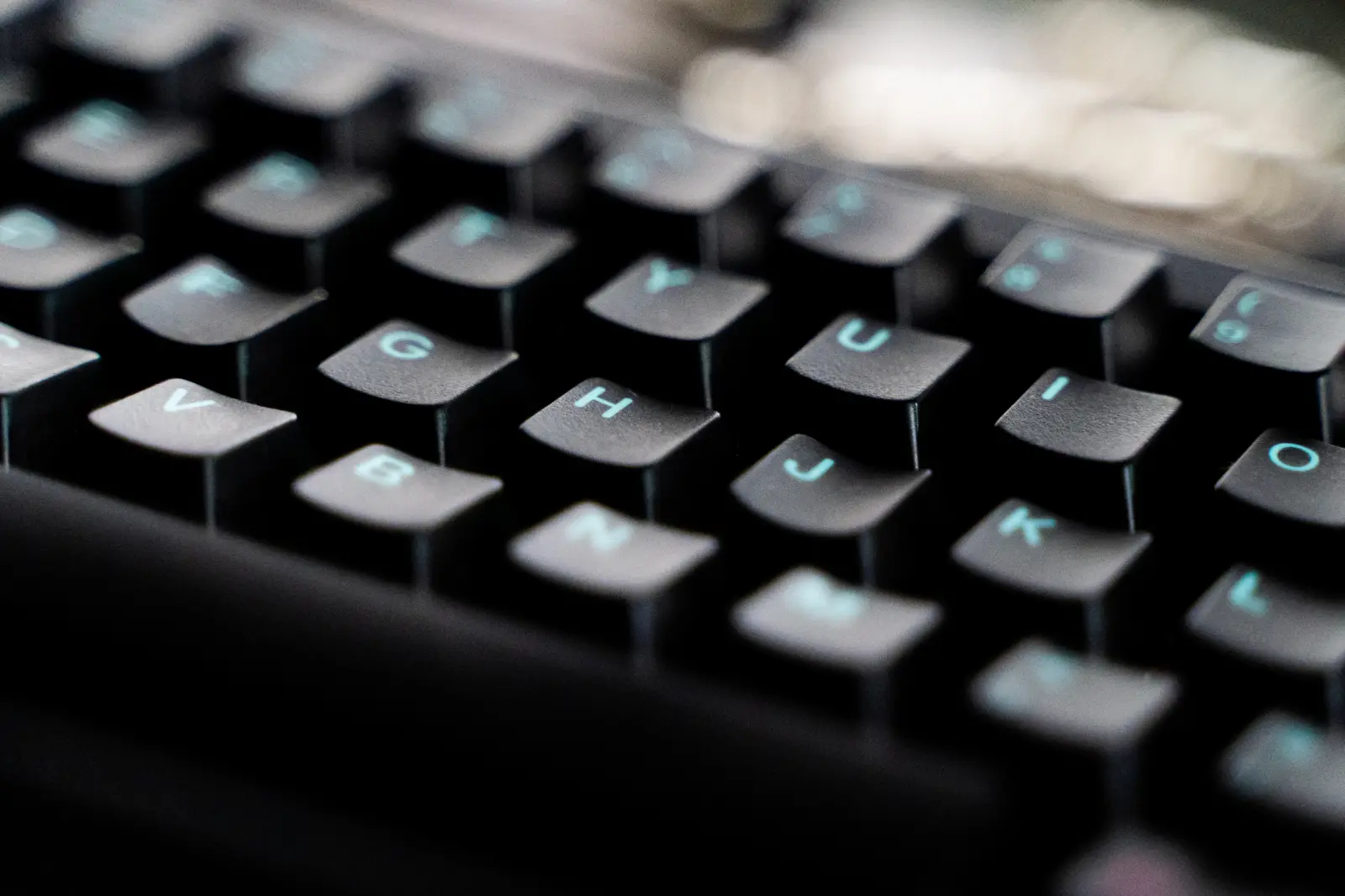 Closeup of keycaps on a mechanical keyboard