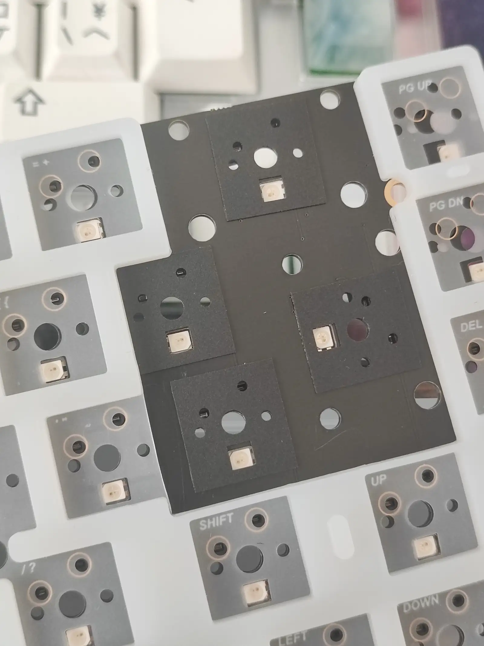 PCB with added cushions for plate and switches