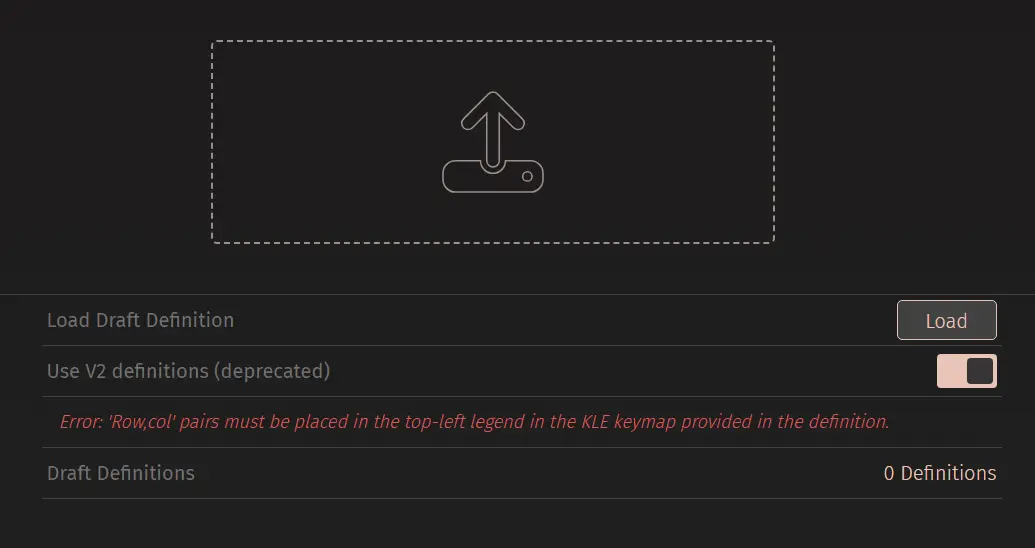 VIA keyboard firmware showing an error