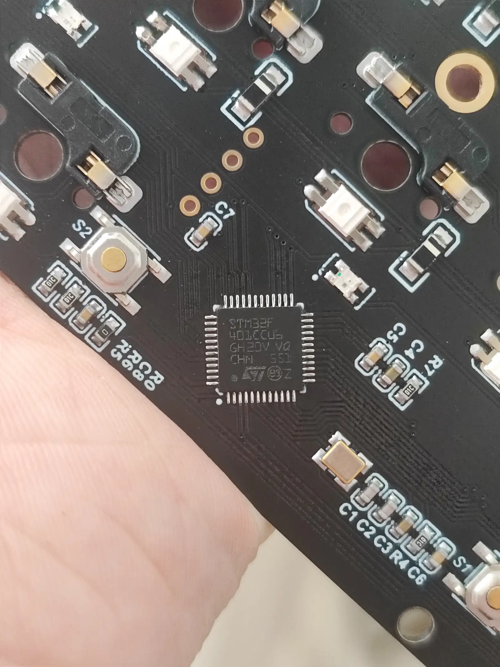 Closeup of the MCU of the PCB