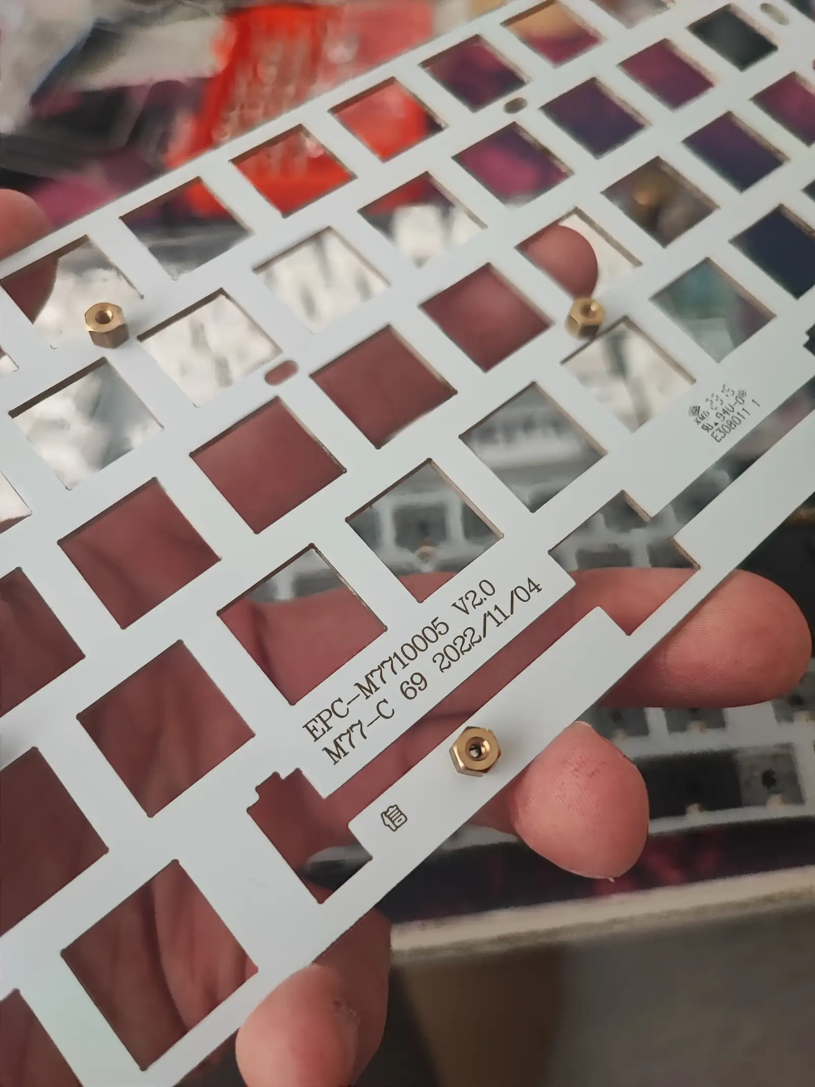 Closeup of the backside of the plate with standoffs installed