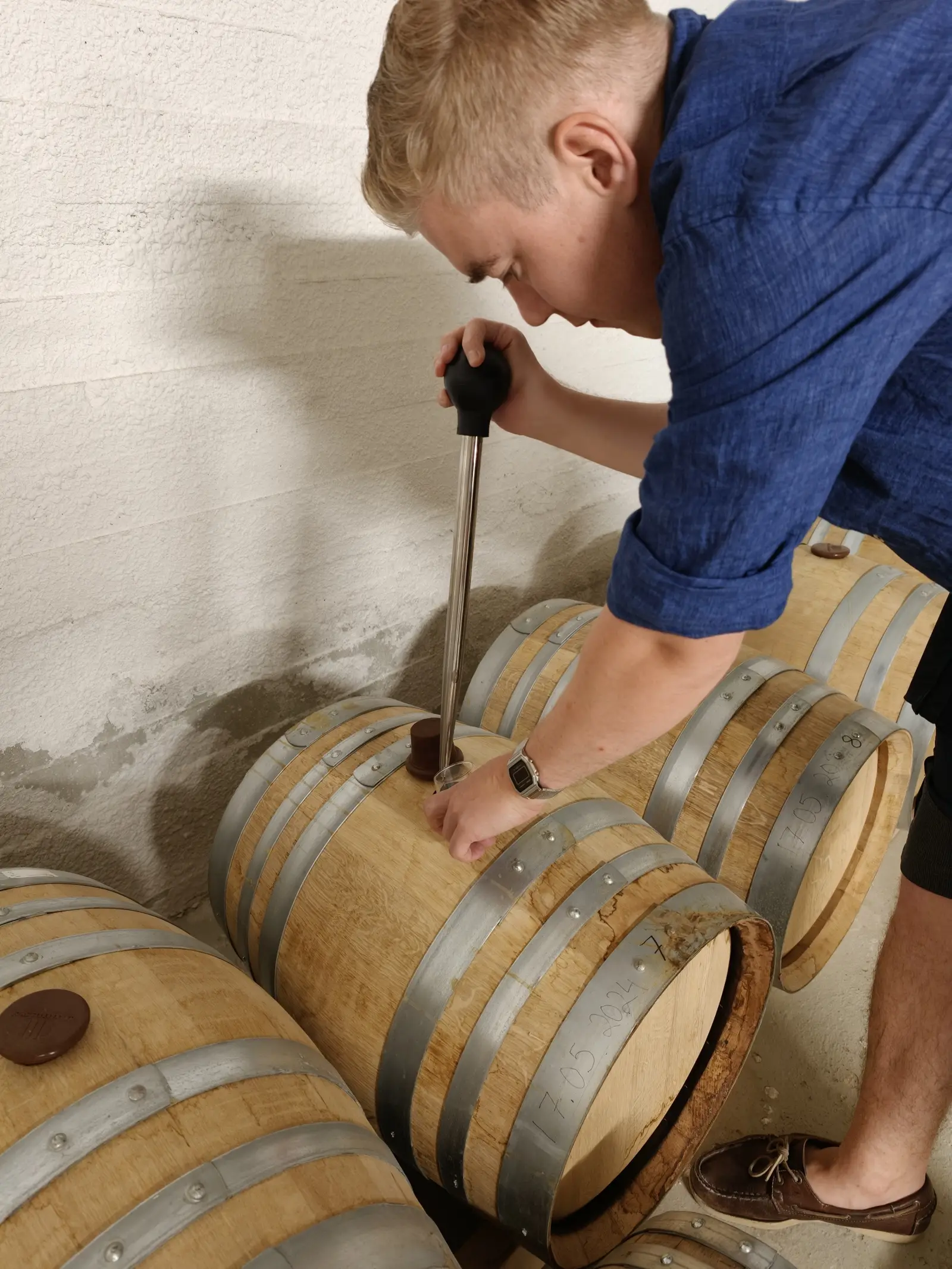 Taking a sample from our shared whisky cask