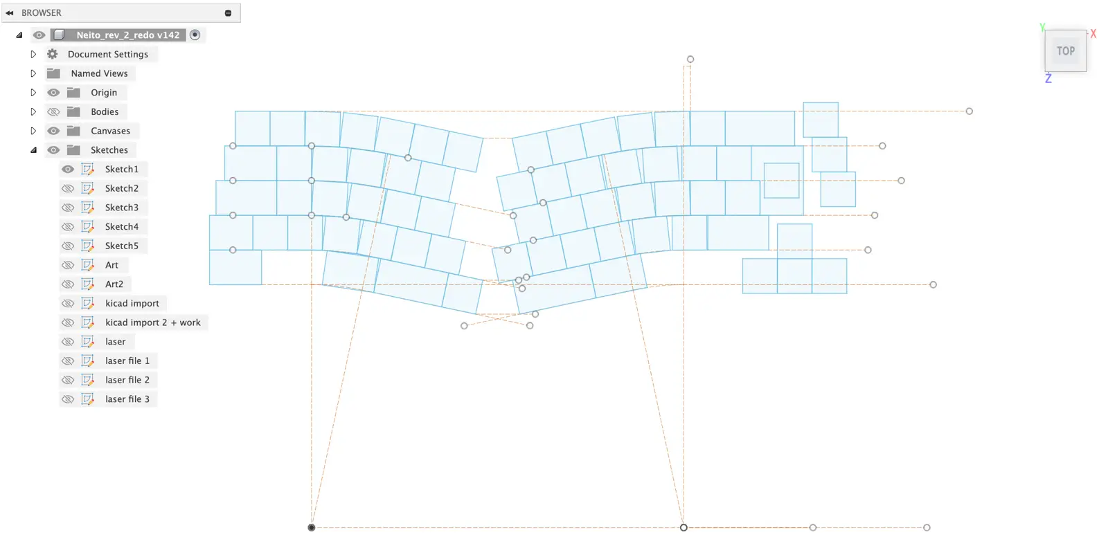 Screenshot of the Fusion360 design of the Neito Rev. 2 layout