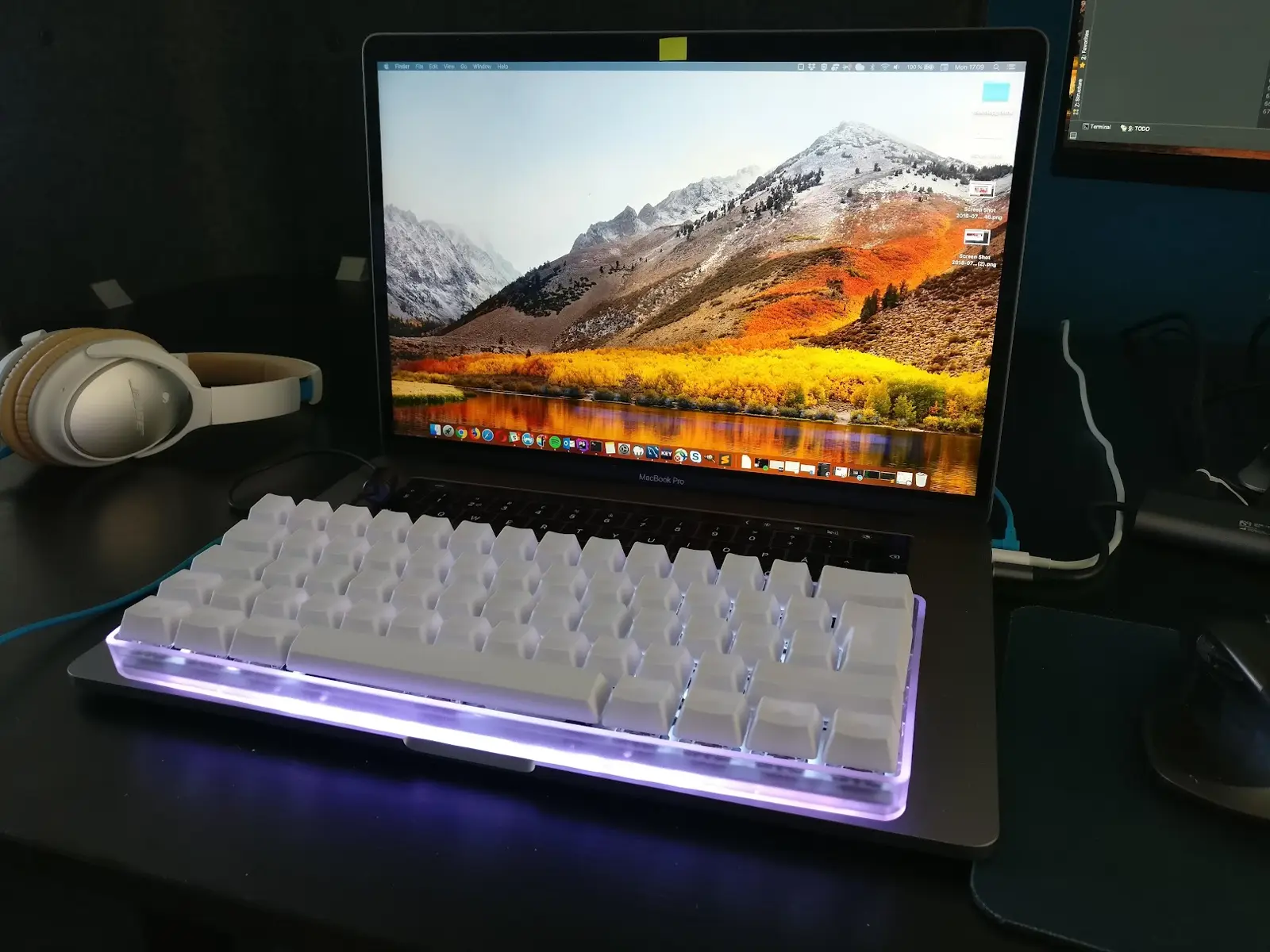Sofokus workstation with my first Macbook and a self-built mechanical keyboard